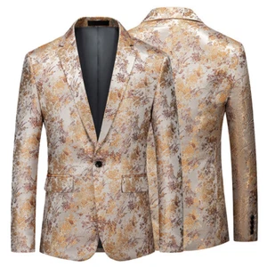 Herren Glänzend Blume Jacquard Abendessen Mantel Kleid Anzug Jacke Blazer Schausteller Mode - Bild 1 von 9