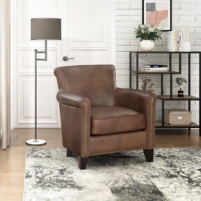 Silla de cuero genuino 100 % grano superior, sillas de cuero para sala de estar, Sol Foto 1 de 4