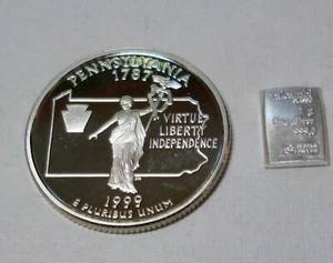 1999 S Silver Pennsylvania State Quarter & Valcambi Suisse 1 Gram Silver Bar - Picture 1 of 3