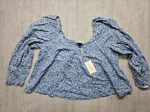 Universal Thread Women's Long Sleeve Pintuck Blouse Size XXL Navy Blue Floral - Picture 1 of 8