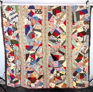 Vintage 30er 40er handgenäht Crazy Rag Quilt schwarz Rückseite 71 x 85 Twin - Bild 1 von 12