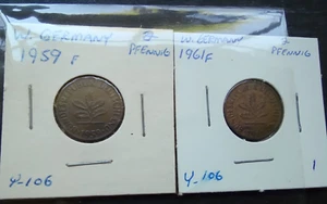 COIN 2 Coin Lot West GERMANY 1959 F & 1961 F 2 Pfennig Nice Circulated - Picture 1 of 3