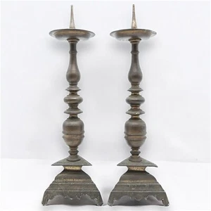 CANDELIERI IN BRONZO MASSICCIO 1700 XVIII sec CANDELABRI PORTACANDELA D’EPOCA - Foto 1 di 8