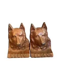 Antique Cast Iron Balto Sled Dog Bookends 1920s - Picture 1 of 9