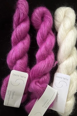 Lote de 3 Hanks Of Purl SoHo Tussock Kidmohair/Seda, Cardo Brillante y H. Blanco Foto 1 de 3