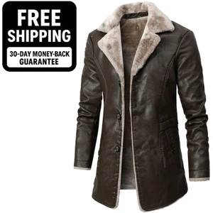 Mens Raf B3 Real Leather Long Coat  Aviator Flying Bomber SheepSkin Coat Brown - Picture 1 of 4