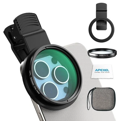 Apexel 52 毫米圆形偏光滤镜带适配器环适用于 iPhone 数码单反相机 — 第 1/4 张图片