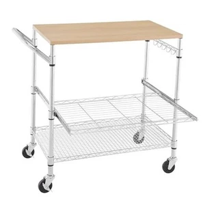 3 Tier Rolling Kitchen Cart with Wood Tabletop, Kitchen Island Carts with - Picture 1 of 7
