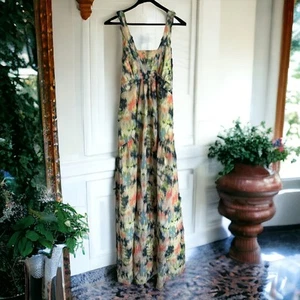 Jessica Simpson Womens Dress Sz M Maternity Watercolor Coral Blue Maxi Sundress - Picture 1 of 7