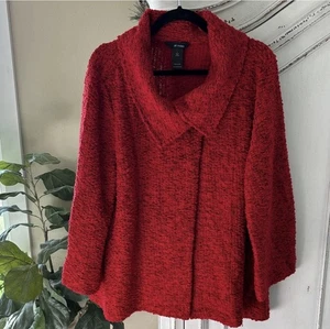 Ali Miles Red with Black Collared One Button Soft Shawl Cardigan Women's Large - Picture 1 of 9