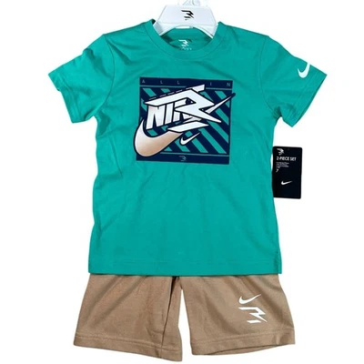 Nike Niños 2 Piezas Conjunto Camiseta y Pantalones Cortos Turquesa Tostado Talla 6 Nuevo Con Etiquetas Foto 1 de 4