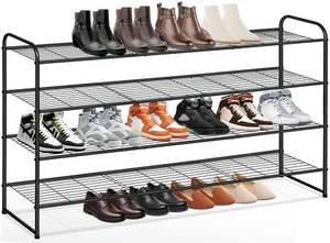 4-Tier Long Shoe Rack for Closet Wide Organizer for Floor Storage Stackable - Picture 1 of 6
