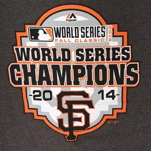 Majestic SF Giants 2014 Campione del Mondo Maglietta Uomo L Grigio Crew Baseball - Foto 1 di 7