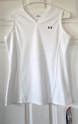 UNDER ARMOUR Women's White HeatGear Tank Top Sleeveless V-Neck Training Size S - Image 1 of 4