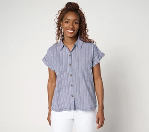 Belle Beach by Kim Gravel Cabana Strick Streifen Camp Shirt - Twilight - XL A691837 - Bild 1 von 1
