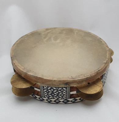 Riq Tamburin Retro arabische Trommel  Schellen Vintage Ziegenhaut Tambourin 21cm - Bild 1 von 4