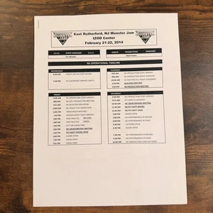 Monster Jam 2014 East Rutherford IZOD Operational Timeline RARE Feld Internal - Bild 1 von 6