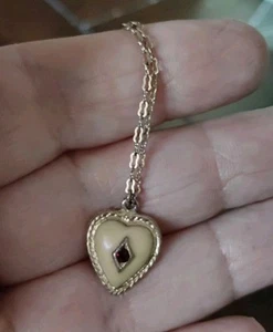 Collar Corazón Esmaltado Vintage 1928 Con Cristal Rojo 16" Colgante Piedra Roja - Imagen 1 de 6