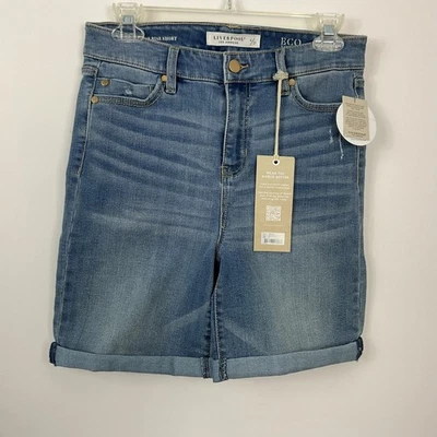 Pantalones cortos de mezclilla de tiro alto Liverpool Kristy con puños desgastados para mujer talla 4 Foto 1 de 4