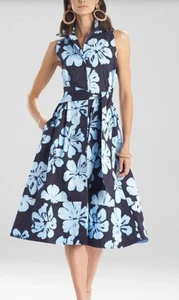 Women's Natori Navy Floral Sleeveless Hoshi Poplin Halter Shirtdress Size M - Picture 1 of 6