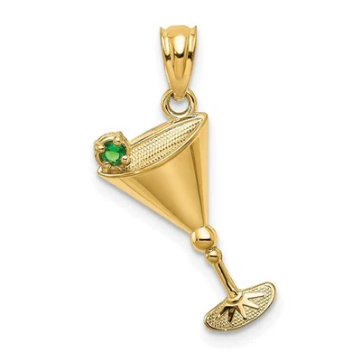 Vaso Martini de oro amarillo de 14k con colgante de oliva circonita verde Foto 1 de 4