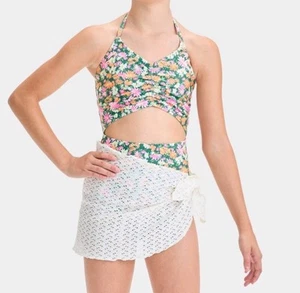 Tea Collection art class Girl's One-Piece Swimsuit with cover up size L 10/12 - Picture 1 of 4
