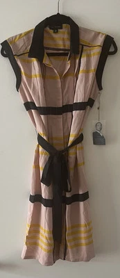 Jason Wu Womens Pink Black Stripe Pleated Belted Size Medium - Image 1 of 4