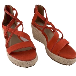 Eileen Fisher Sola Tumbled Nubuck Red Leather Back Zip Sandals Size 5 - Picture 1 of 6