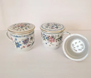Juego de 2 tazas de té con tapa Andrea by Sadek con infusor floral y adornos dorados - Imagen 1 de 10