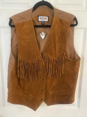 Women Large Minnetonka Genuine Leather Vest Gold Brown Suede Fringe Cowgirl NWT - Image 1 of 4