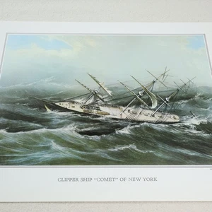 Clipper Schiff Komet von New York Vintage Druck Ozeansturm Currier & Ives Exlibris - Bild 1 von 5