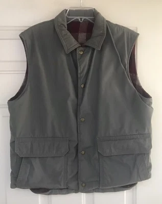 WOOLRICH Polyester Unisex Large Wool Lined Snap Green Vest 5 Pockets USA Vtg EUC - Image 1 of 4
