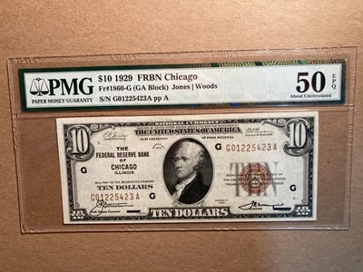 1929 $10. US - CHICAGO BANK NOTE - CERTIFIED BY PMG AS AU50 - Image 1 of 4
