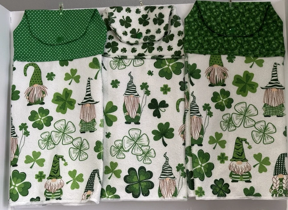 3 tréboles de cocina de algodón con toalla de mano para horno colgante del día de San Patricio Foto 1 de 1