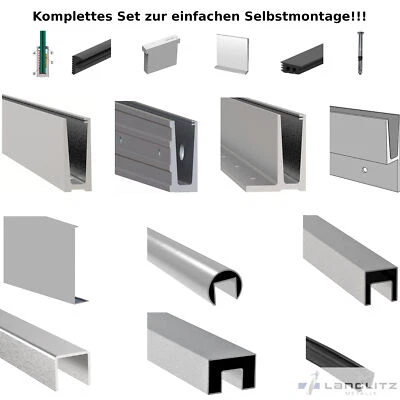 Alu Ganzglasgeländer Profil SET Glasgeländer Balkongeländer Glas Handlauf Boden - Bild 1 von 4
