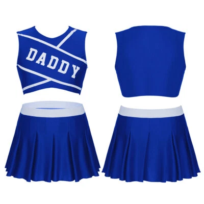 Mujer Cheer Leader Uniforme Papá Letra Recortada Top Falda Trajes de Animadora Foto 1 de 2