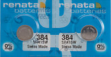 2 x Renata 384 Watch Batteries, 0% MERCURY equivalent SR41SW, Swiss Made