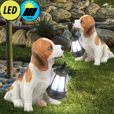2er Set LED Solar Außen Leuchte Hund Beagle Laterne Deko Licht Garten Lampe - Bild 1 von 4