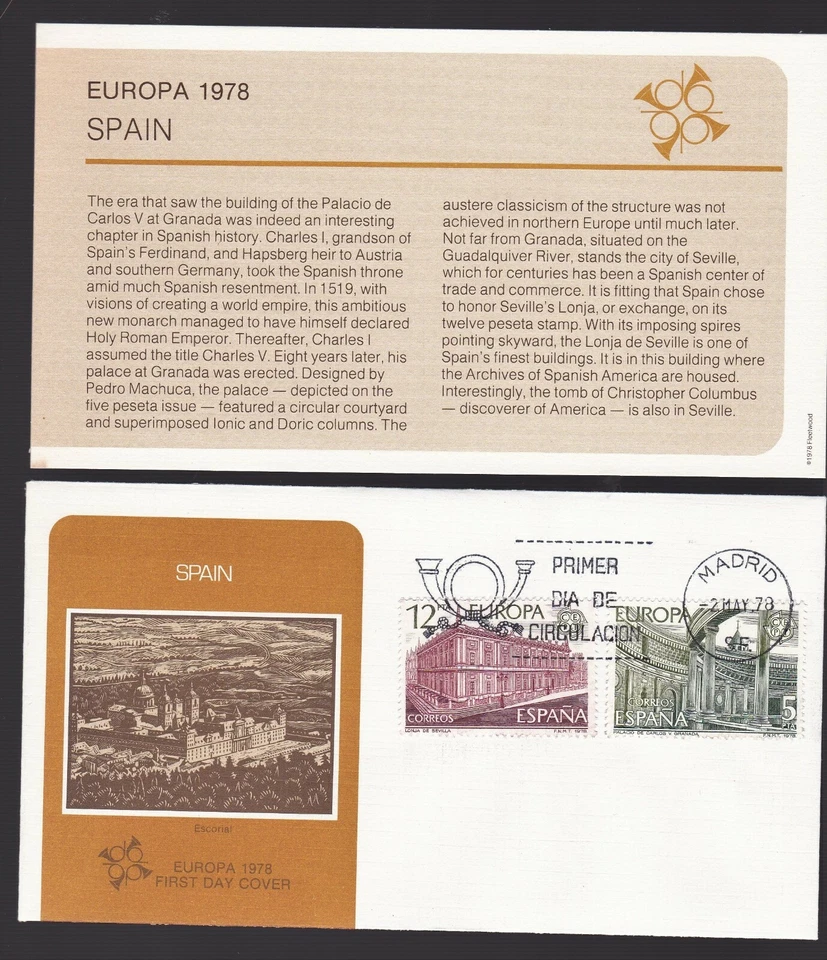 SPAIN 1978 FIRST DAY COVER EUROPA + CARD PALACES - Image 1 of 1