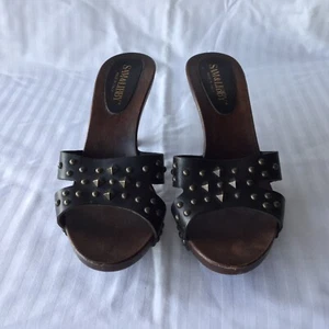 Womens Sam&Libby Brown Studded Leather Sandals, Wooden Heels, Size 8M - Picture 1 of 5