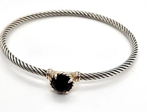 David Yurman Sterling Silver Chatelaine Onyx Bangle Bracelet Size 6 1/2" Signed - Picture 1 of 5