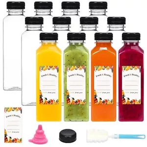 12pcs 16oz Plastic Juice Bottles with Caps Reusable Juicing Bottles Clear Emp... - Picture 1 of 7