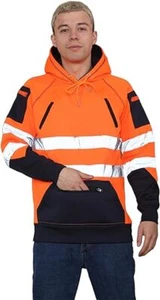 HI VIZ HIGH VISIBILITY JUMPER HOODIE YELLOW ORANGE 2 TONE WORK HOODED PULLOVER - Picture 1 of 25