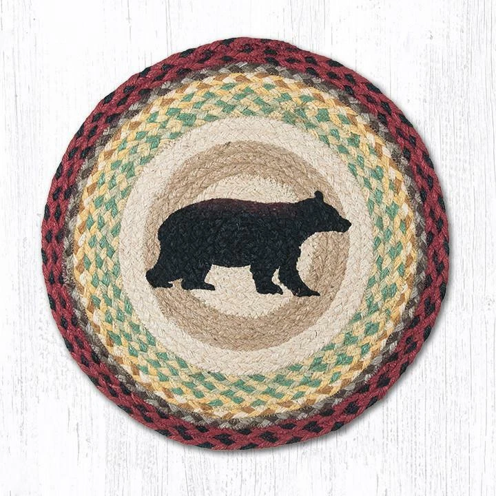 2 peças de juta trançada redonda estampada placemat/trivet/relógio. Tapetes de terra. URSO DE CABINE - Imagem 1 de 1