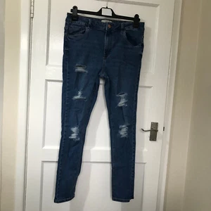 Jeans skinny blu mezza vita Amie New Look taglia 16 L28 tasche invecchiate cotone - Foto 1 di 9