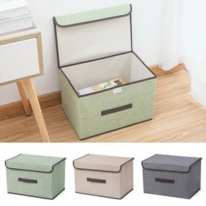 Large & Small Foldable Canvas Storage Box Fabric Clothes Basket With Lid Folding - Picture 1 of 6