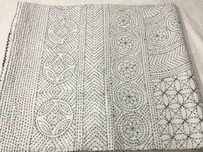 BLACK KANTHA QUILT BEDSPREAD COTTON HANDMADE INDIAN BLANKET QUEEN SIZE,CRAZY. - Image 1 of 4