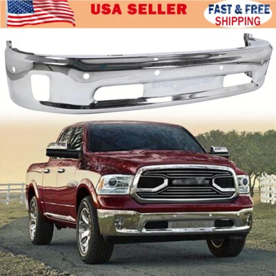 For 2014-2018 Ram 1500 Chrome Steel Bottom Bumper Bar w/ Sensor + Fog Lamp Hole - Image 1 of 4