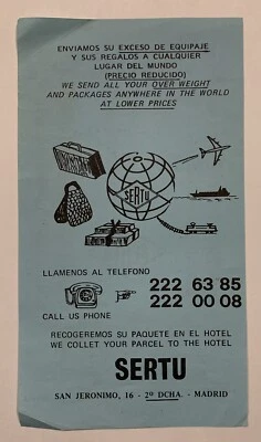 BROCHURE: 1976 - SERTU - Madrid Spain - Package Shipping from Hotel - Изображение 1 из 2