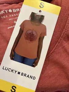 Lucky Brand T Shirt Womens Small Dusty Cedar Graphic Bling Short Sleeves Round - Picture 1 of 9